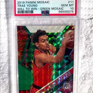 2019/20 Panini Mosaic TRAE YOUNG WILL TO WIN GREEN PRIZM HAWKS #11 PSA 10 GEM